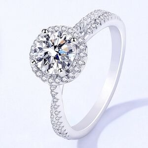 Certified 1CT Solitaire Moissanite Platinum Plated Sterling Silver Ring Size 8